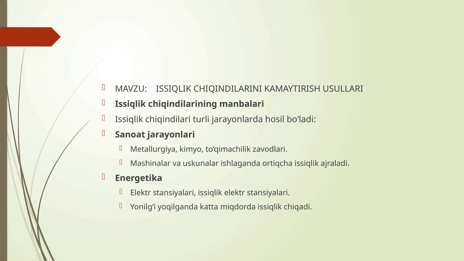 Issiqlik chiqindilarini kamaytirish usullari 1