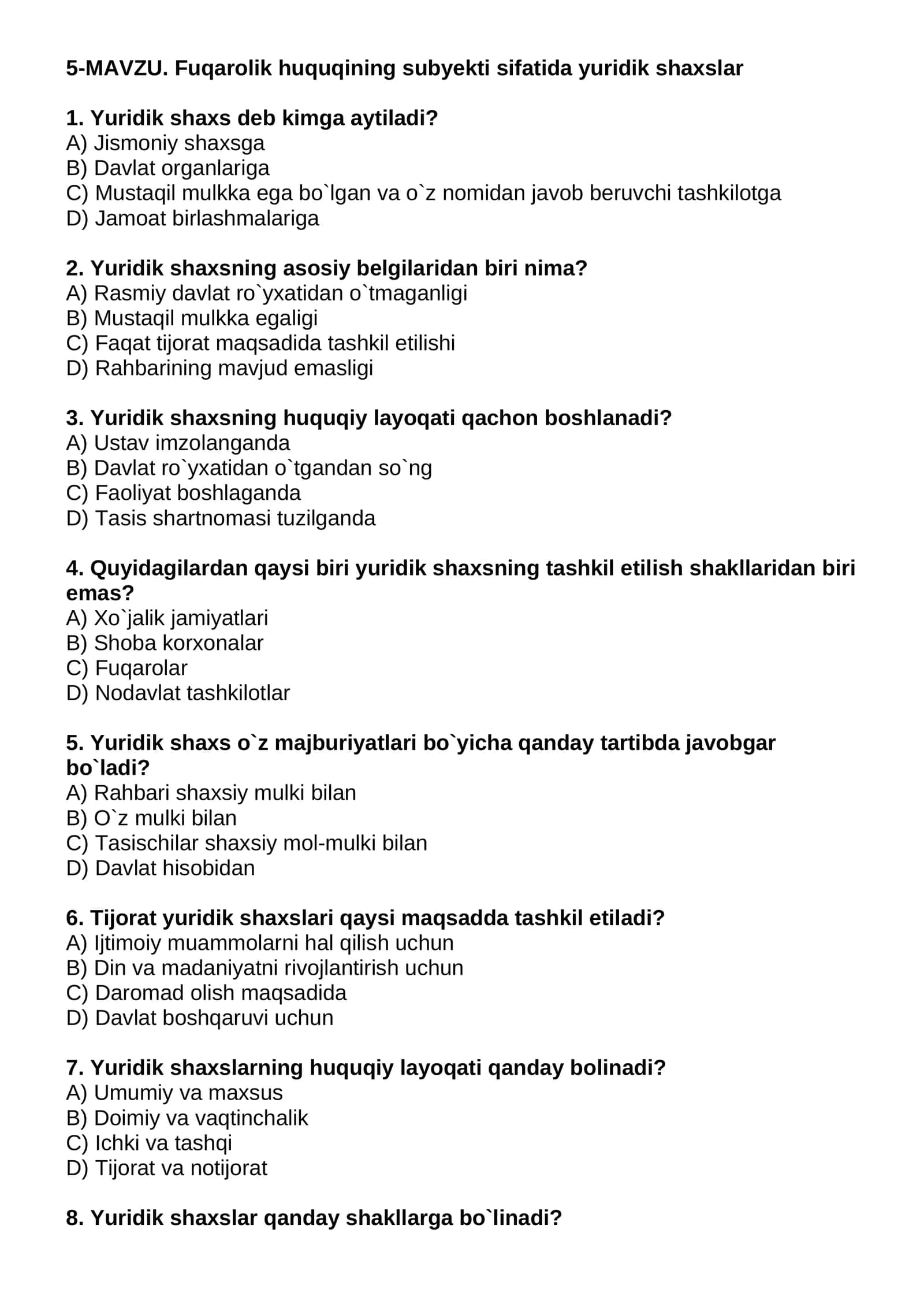 Fuqarolik huquqining subyekti sifatida yuridik shaxslar 1