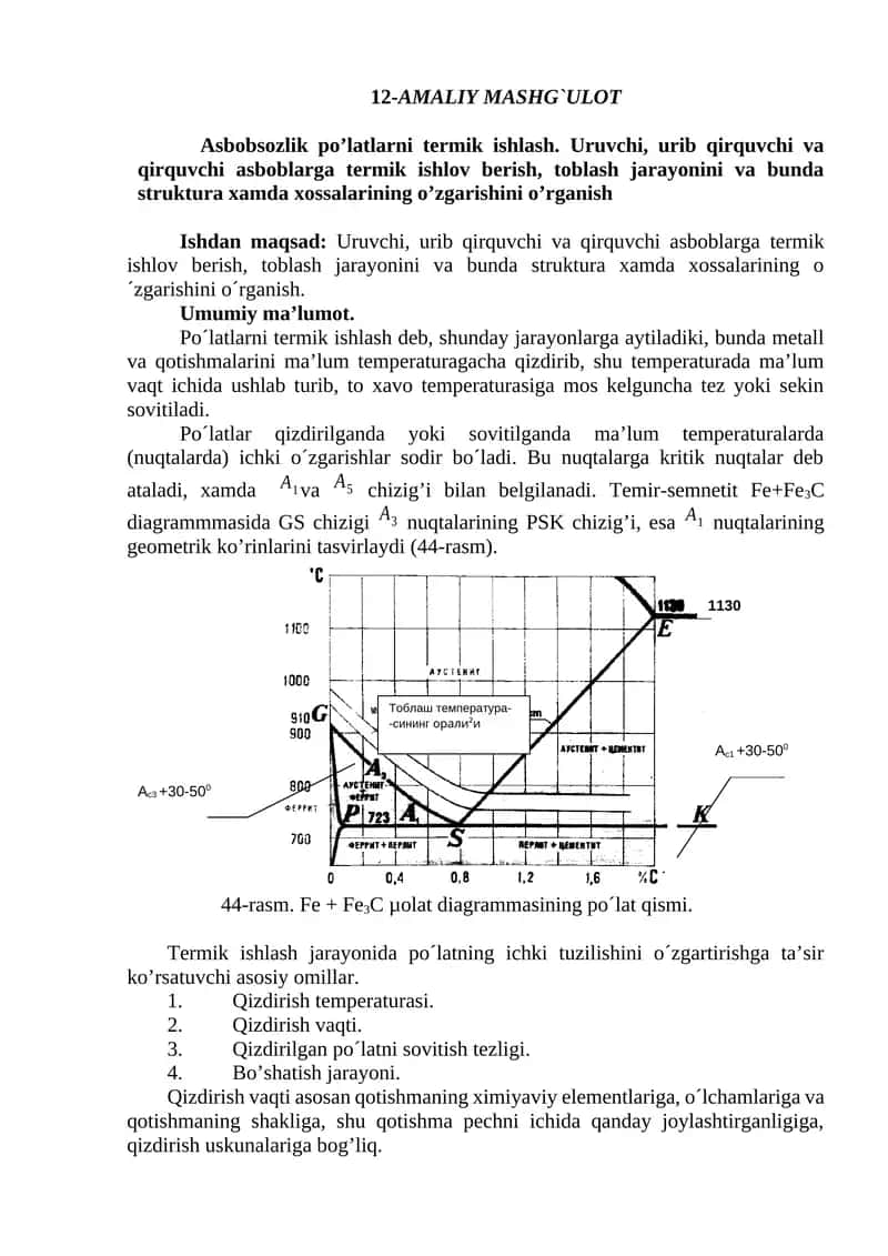 Аsbobsozlik poʼlatlarni termik ishlash 1