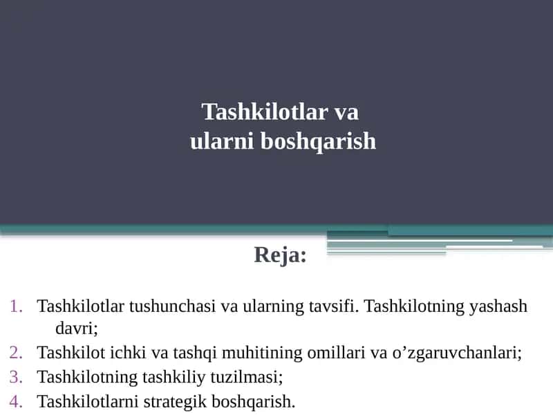 Tashkilotlar va ularni boshqarish 1
