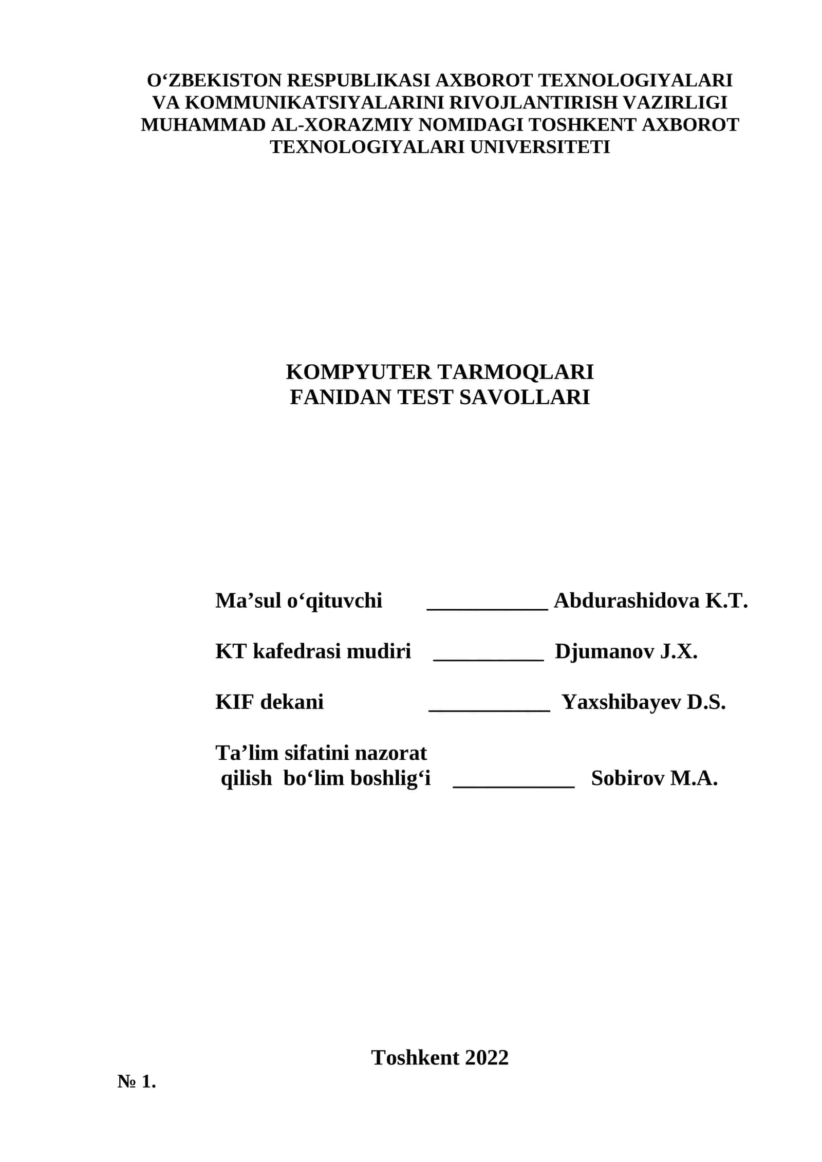 Kompyuter tarmoqlari test savollari 1