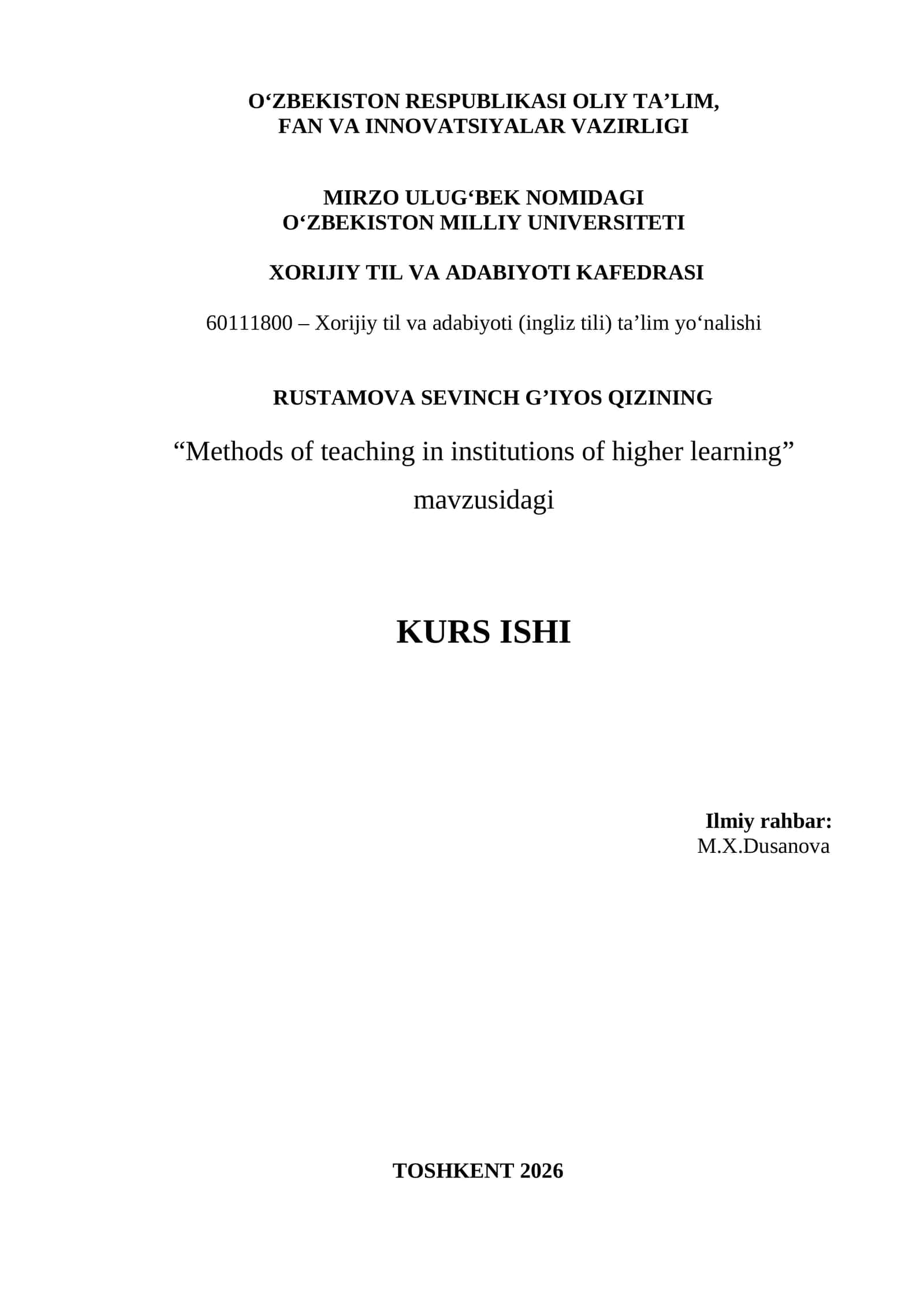 Methods of teaching in institutions of higher learning 1
