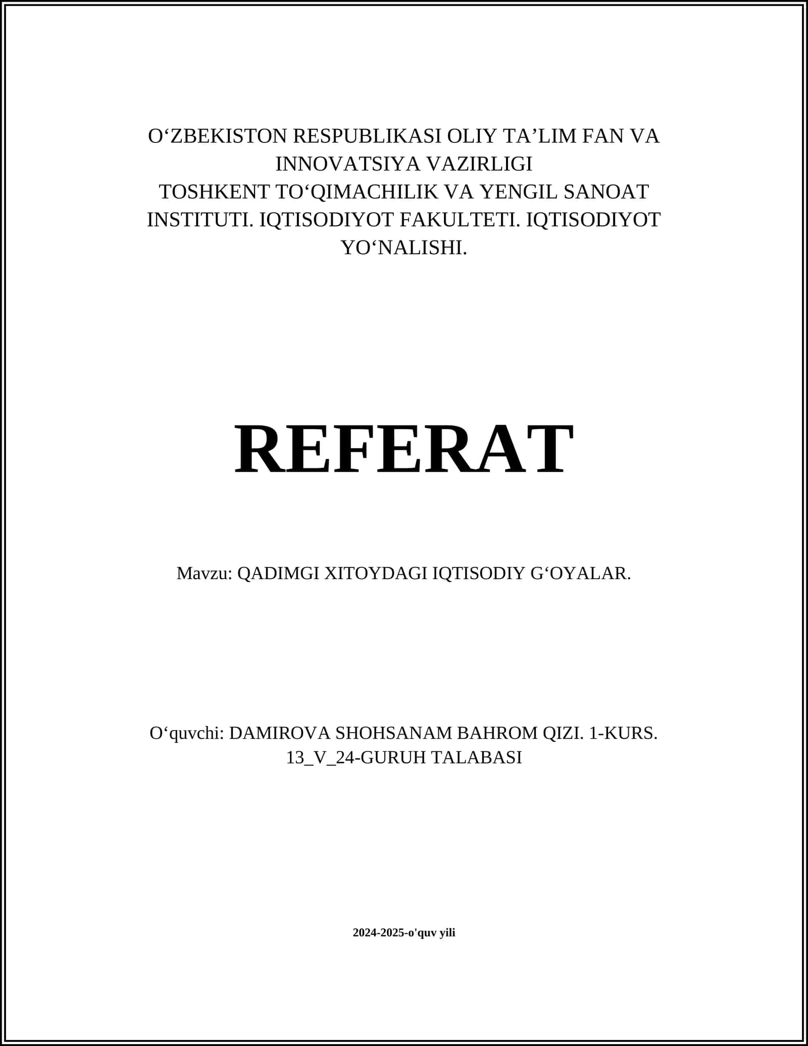 QADIMGI XITOYDAGI IQTISODIY GʻOYALAR 1