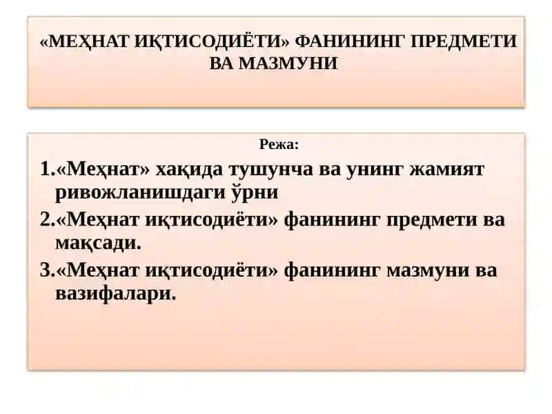 МЕҲНАТ ИҚТИСОДИЁТИ