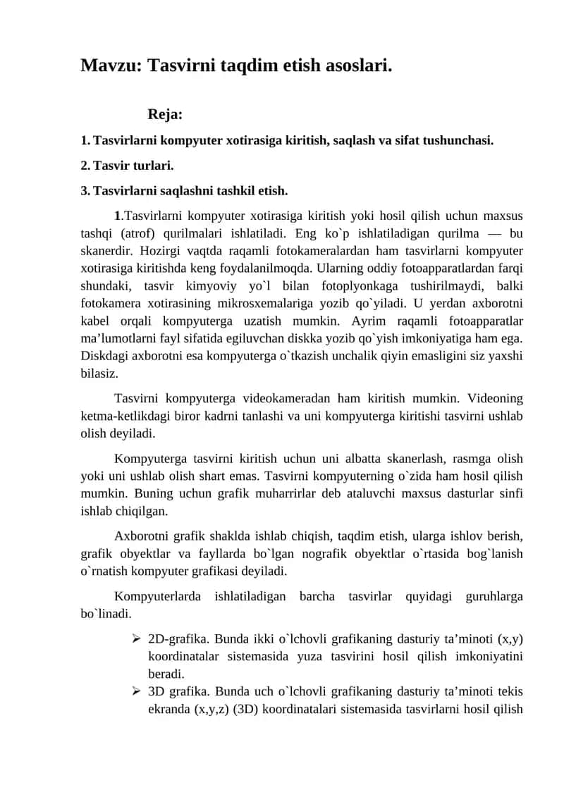 Tasvirni taqdim etish asoslari 1