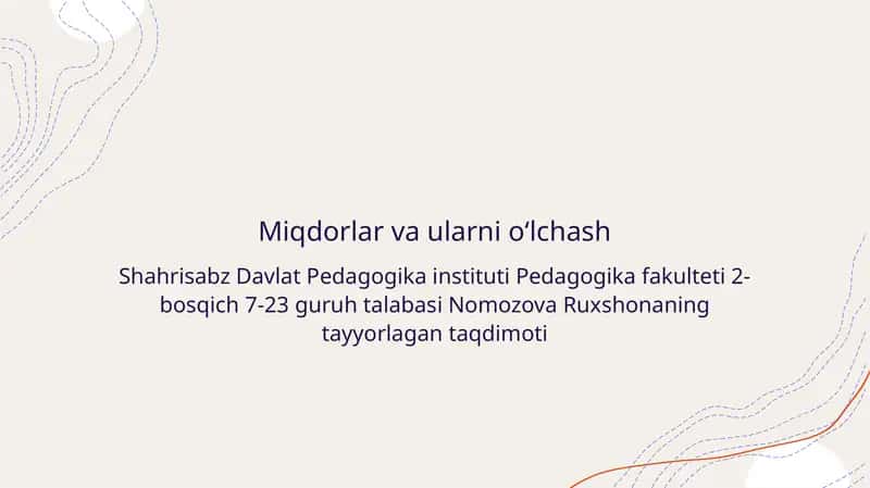 Miqdorlar va ularni o‘lchash 1