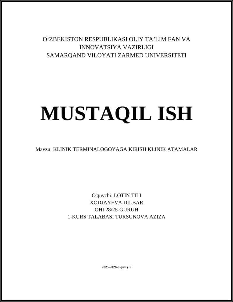 KLINIK TERMINOLOGOYAGA KIRISH KLINIK ATAMALAR 1