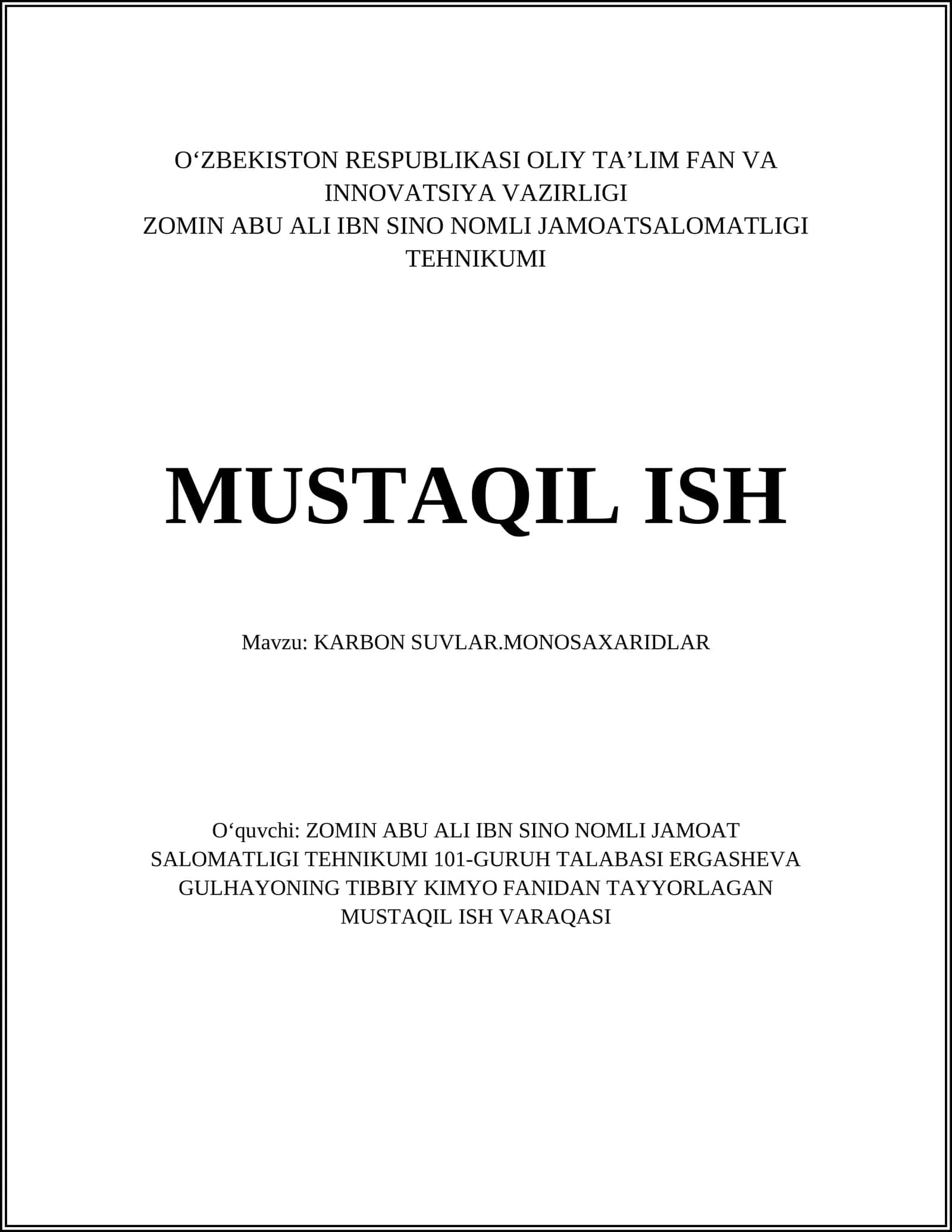 KARBON SUVLAR.MONOSAXARIDLAR 1
