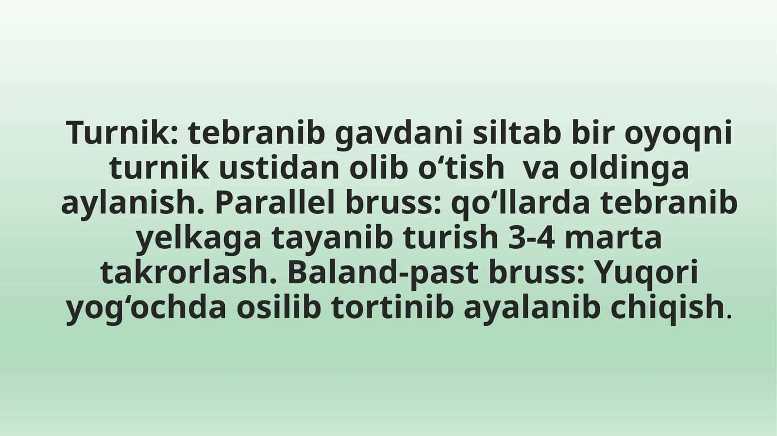 Turnik, Parallel bruss, Baland-past bruss 1