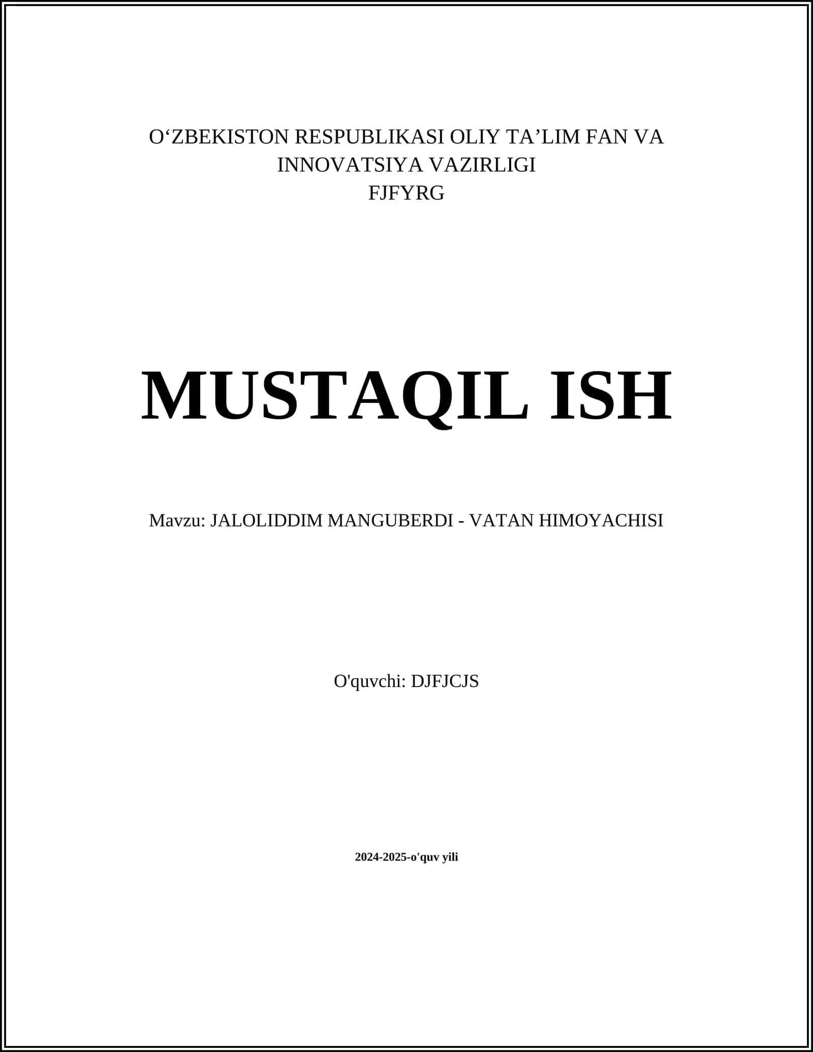 JALOLIDDIM MANGUBERDI - VATAN HIMOYACHISI 1