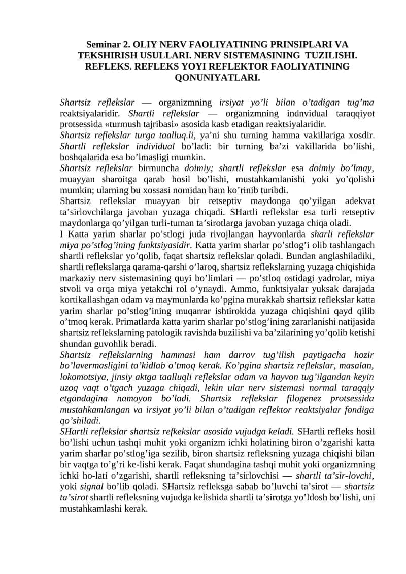 OLIY NERV FAOLIYATINING PRINSIPLARI VA TEKSHIRISH USULLARI 1