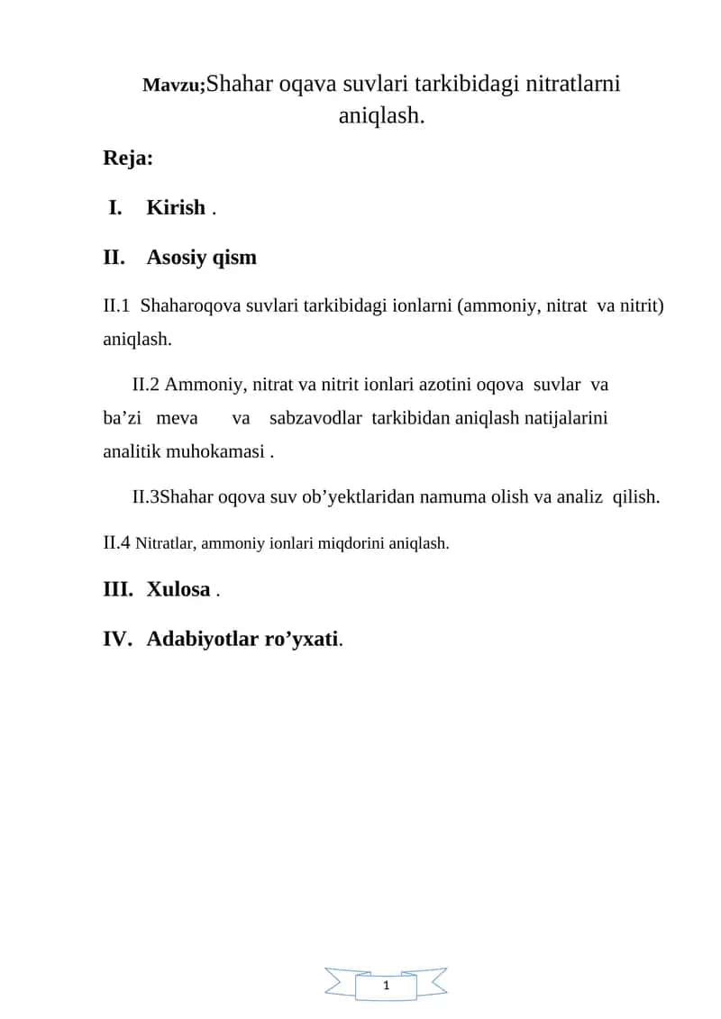 Shahar oqava suvlari tarkibidagi nitratlarni aniqlash 1