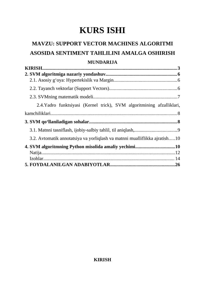Support Vector Machines Algoritmi Asosida Sentiment Tahlilini Amalga Oshirish 1