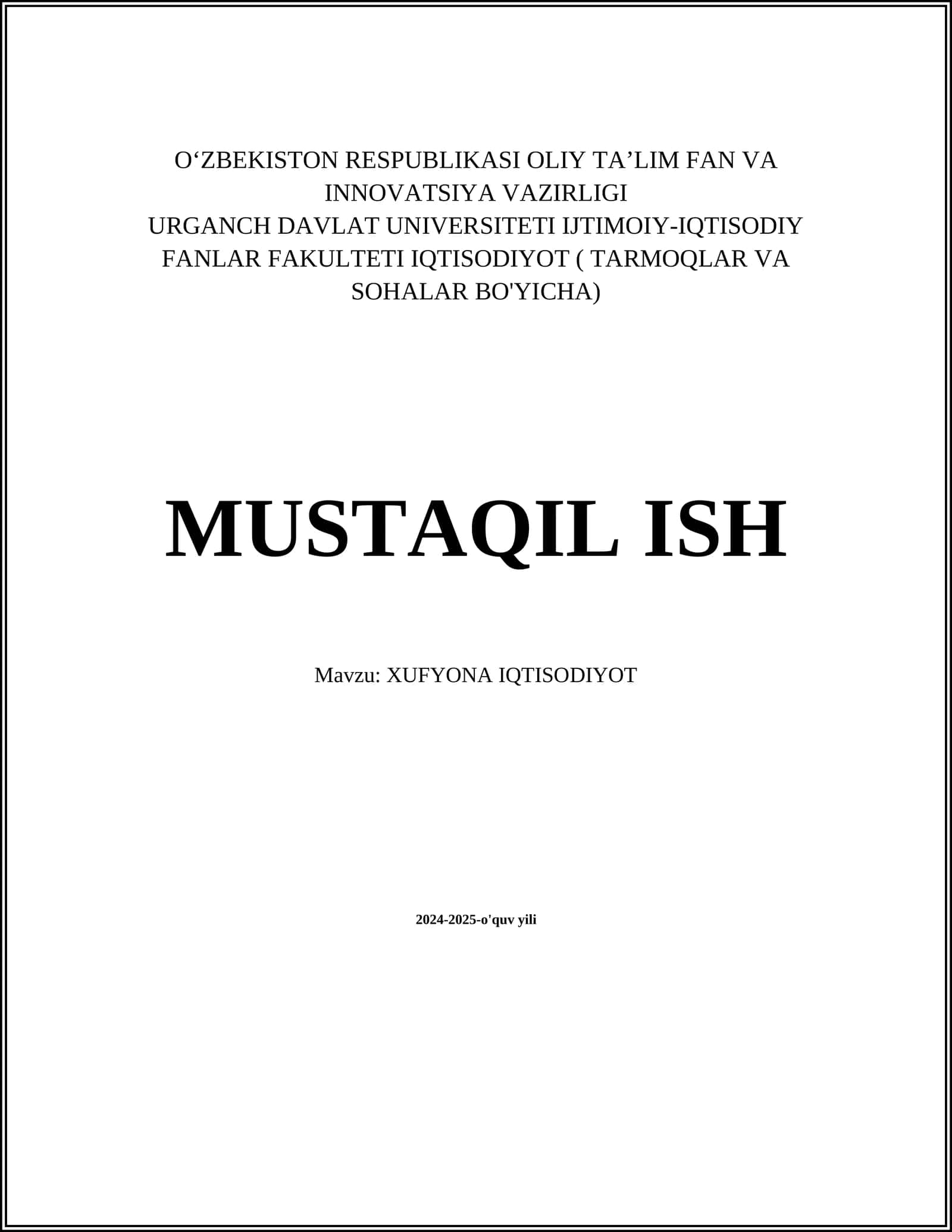 XUFYONA IQTISODIYOT 1