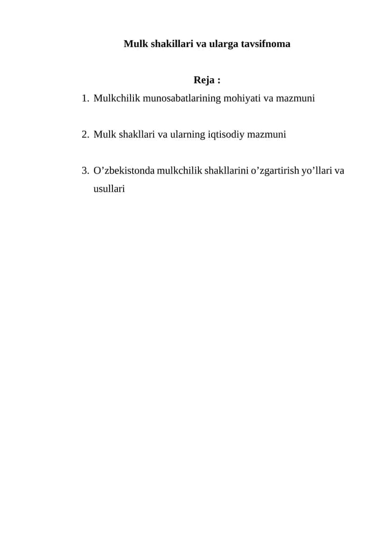 Mulk shakillari va ularga tavsifnoma 1