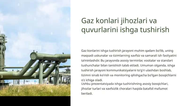 Gaz konlari jihozlari va quvurlarini ishga tushirish 1