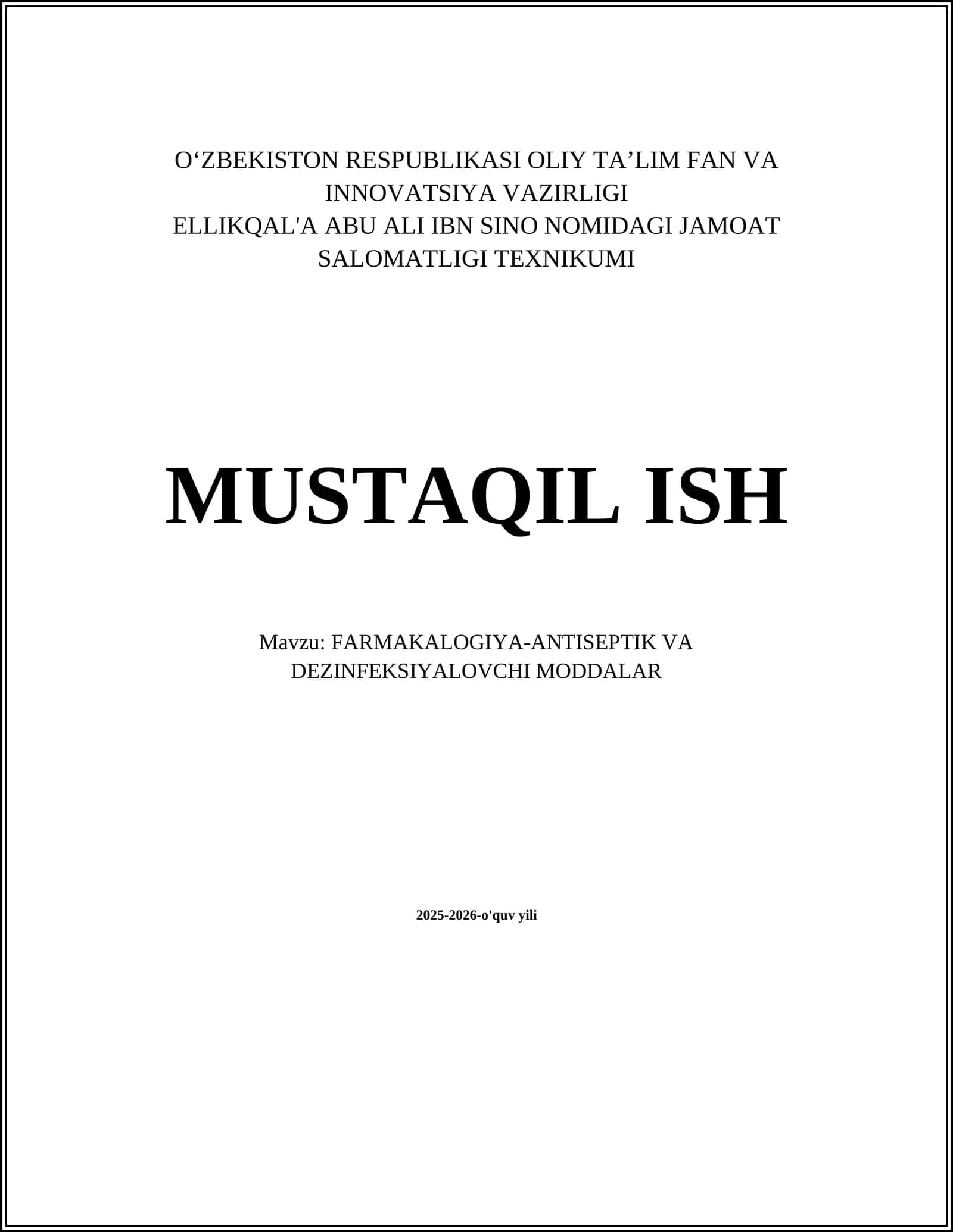 FARMAKALOGIYA-ANTISEPTIK VA DEZINFEKSIYALOVCHI MODDALAR 1