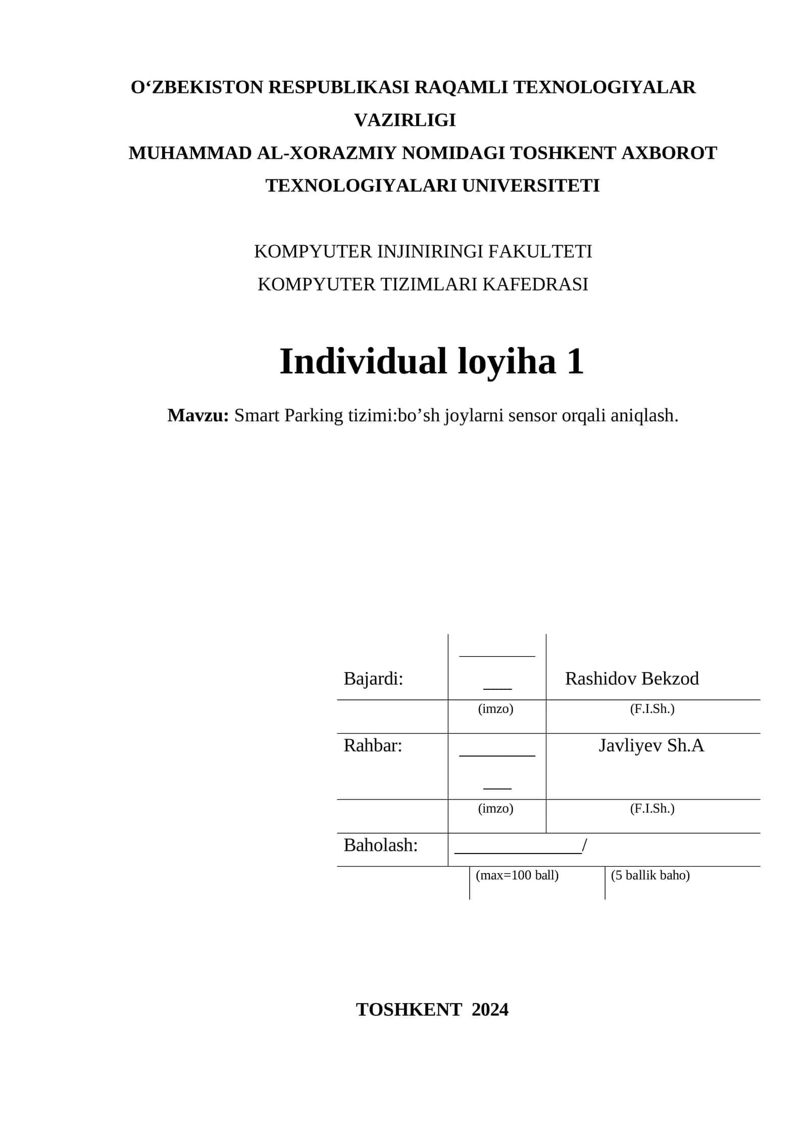 Smart Parking tizimi:bo’sh joylarni sensor orqali aniqlash 1