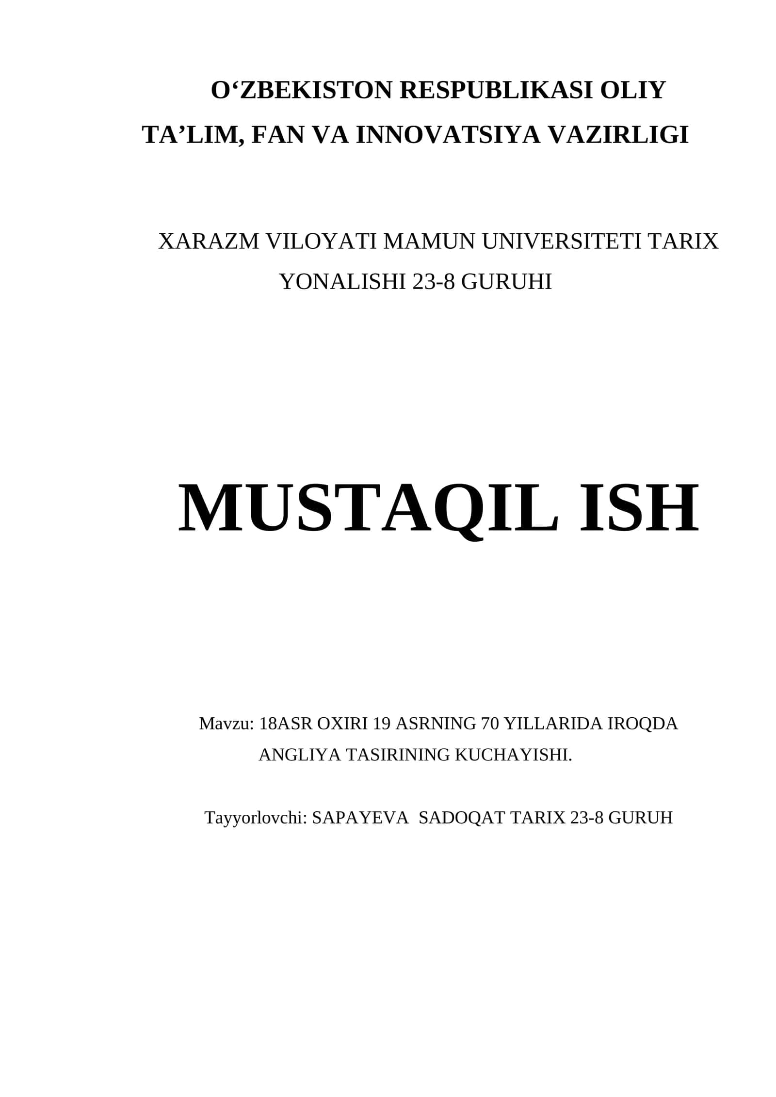 18ASR OXIRI 19 ASRNING 70 YILLARIDA IROQDA ANGLIYA TASIRINING KUCHAYISHI 1