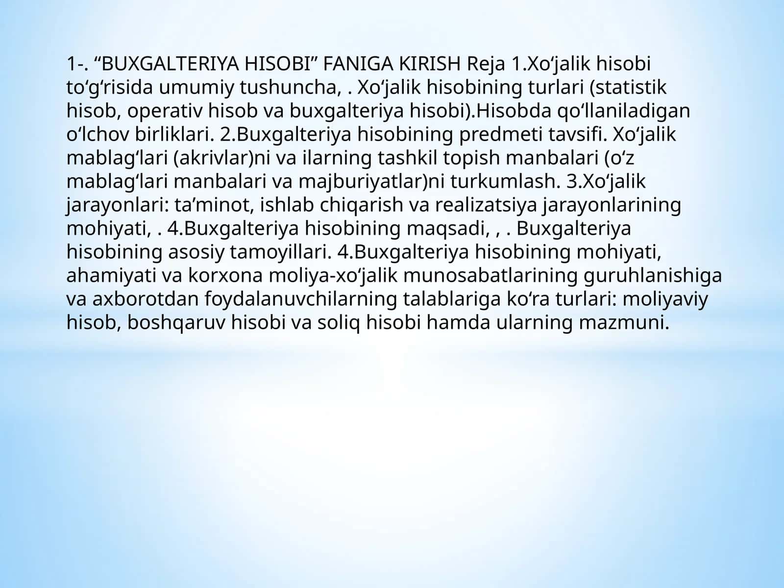 BUXGALTERIYA HISOBI FANIGA KIRISH 1