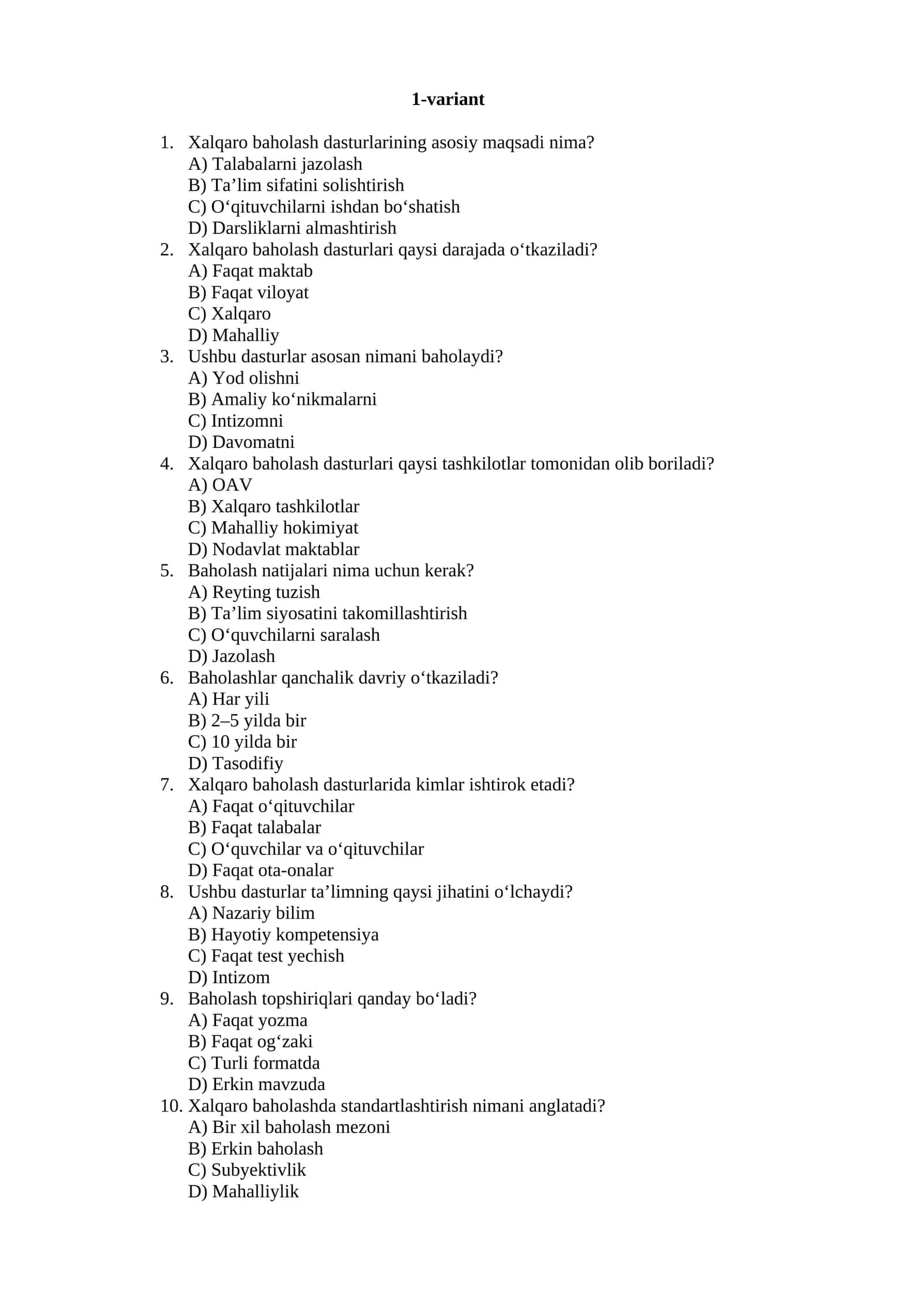Xalqaro Baholash Dasturlari 1