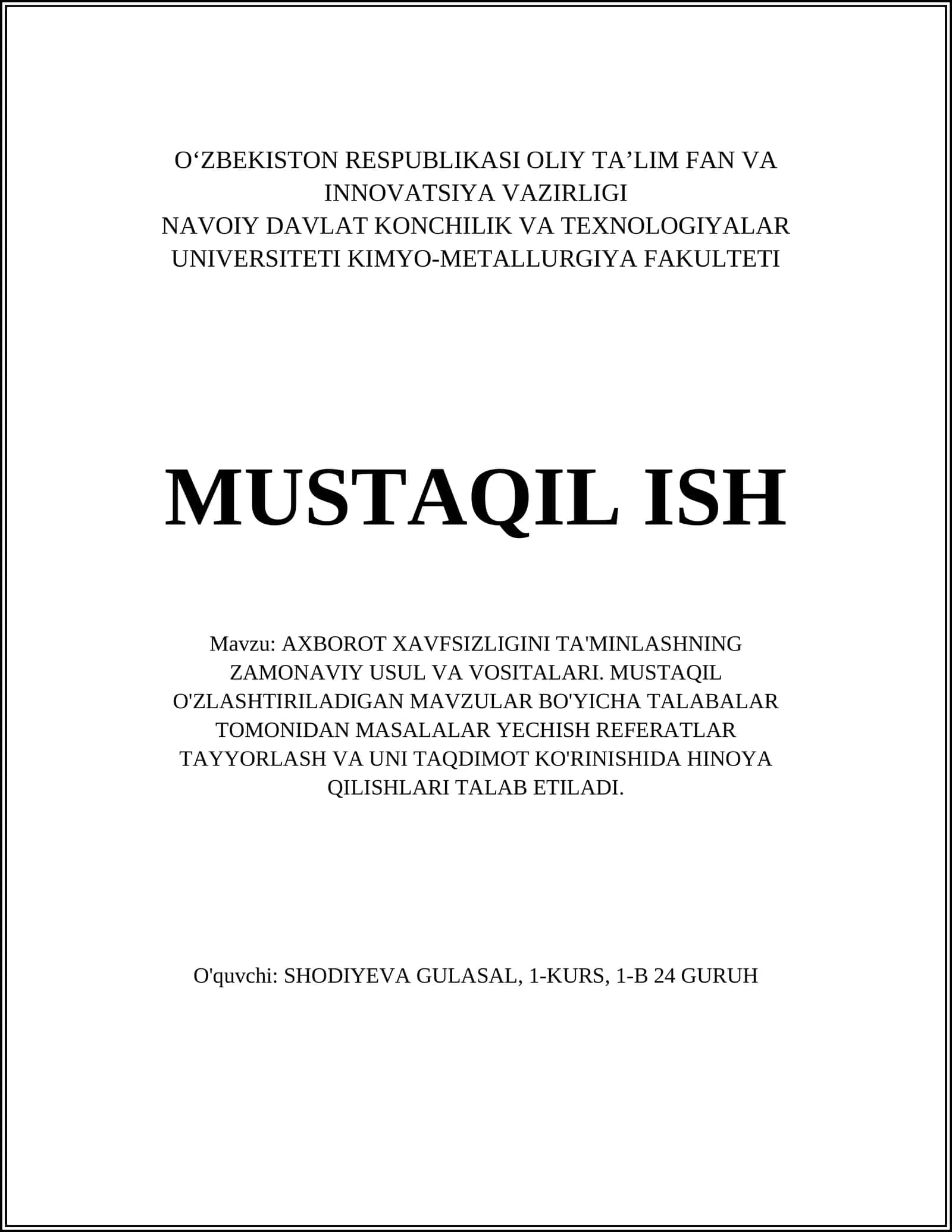 AXBOROT XAVFSIZLIGINI TA'MINLASHNING ZAMONAVIY USUL VA VOSITALARI 1