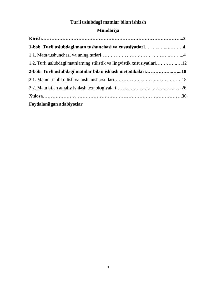 Turli uslubdagi matnlar bilan ishlash 1