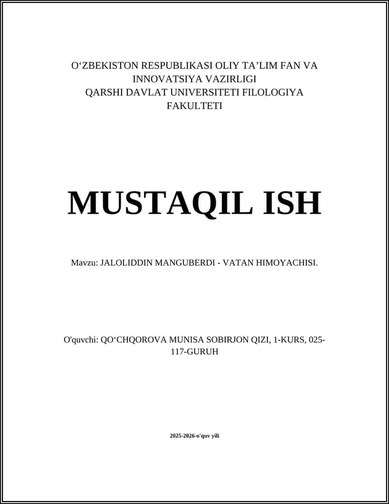JALOLIDDIN MANGUBERDI - VATAN HIMOYACHISI 1