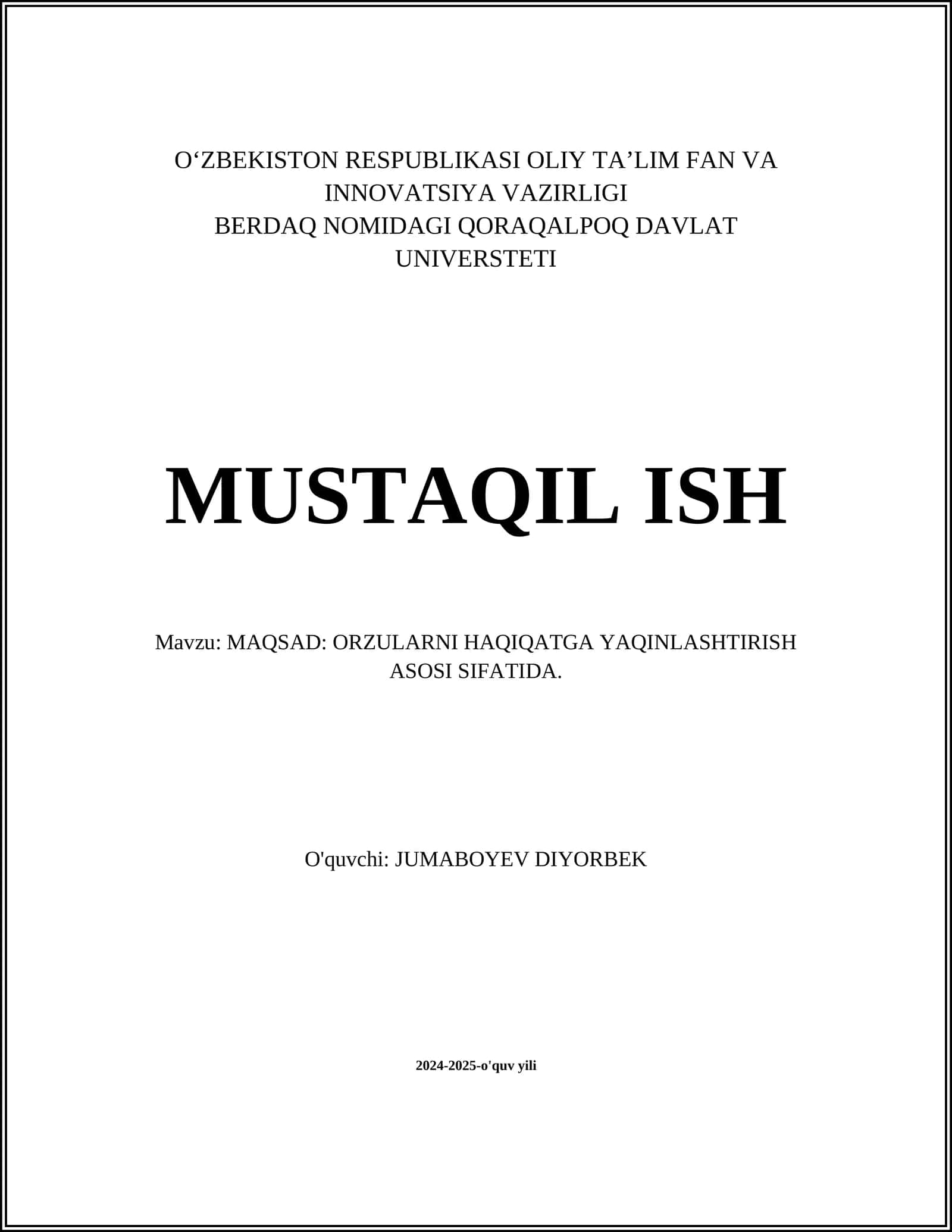 MAQSADNING MOHIYATI VA UNI QO'LLASH 1