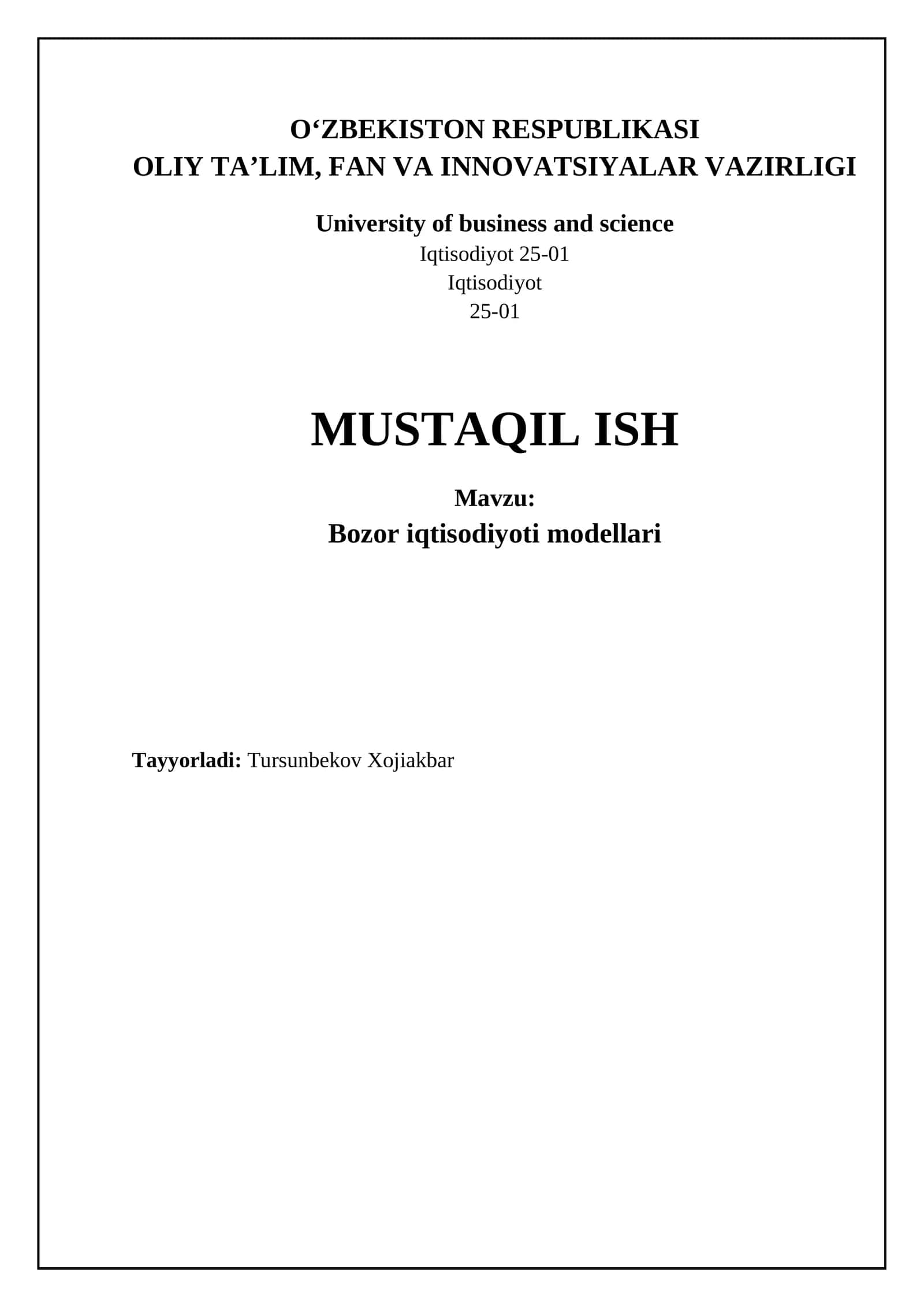 Bozor iqtisodiyoti modellari 1