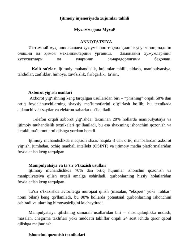Ijtimoiy injeneriyada xujumlar tahlili 1