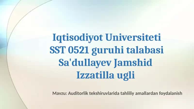 Auditorlik tekshiruvi tahliliy amallar 1