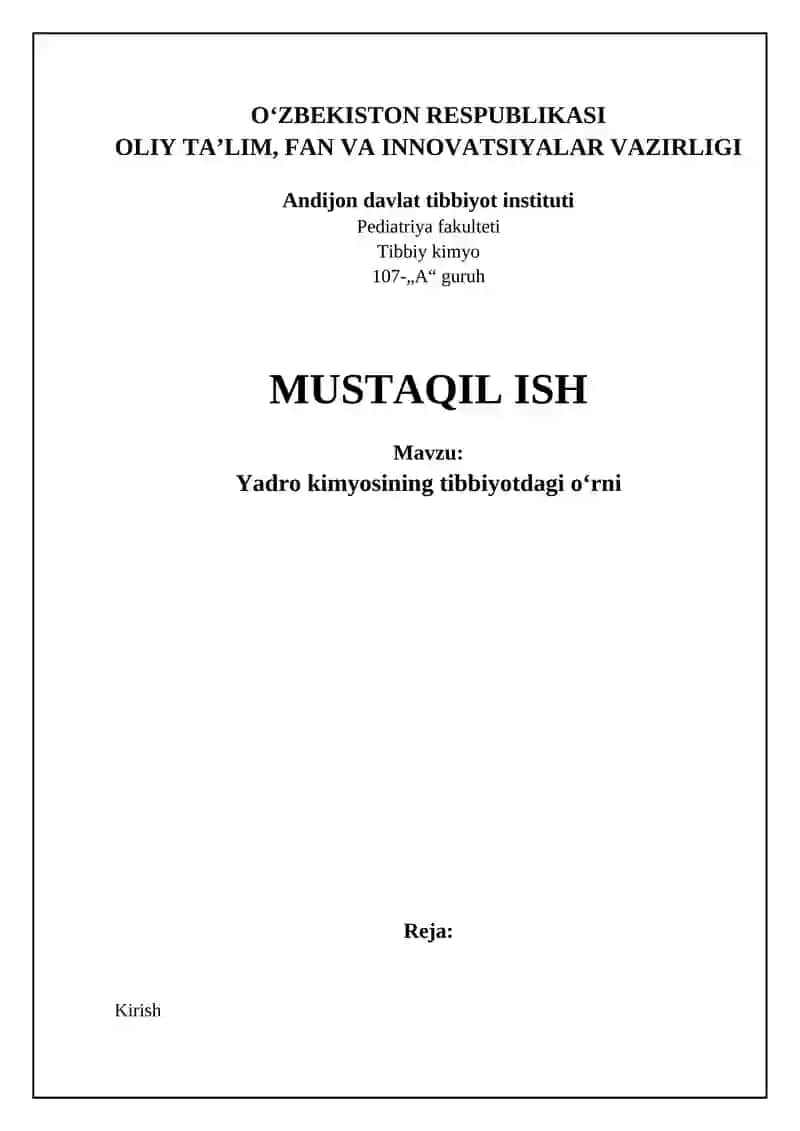 Yadro kimyosining tibbiyotdagi oʻrni