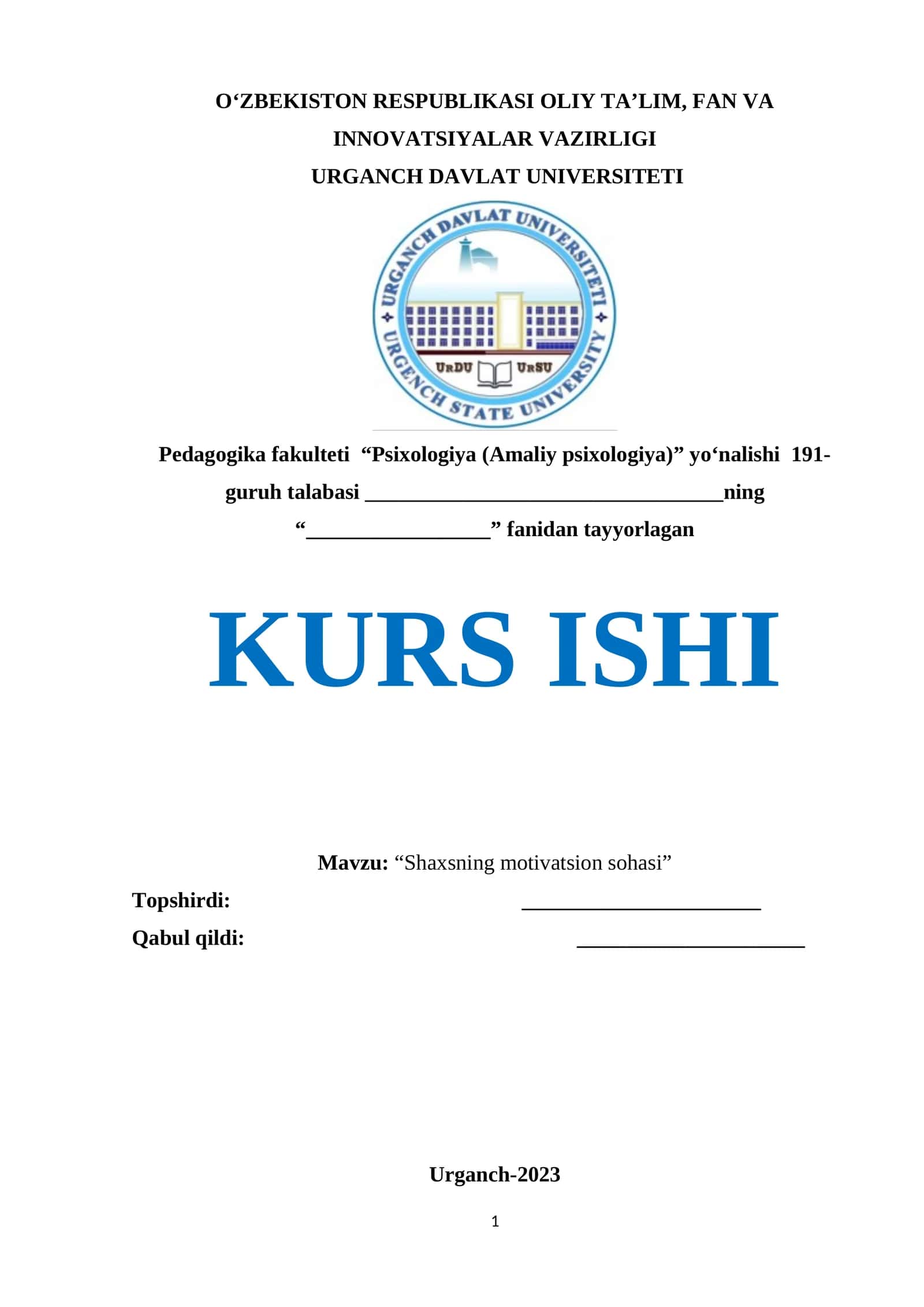 Shaxsning motivatsion sohasi 1