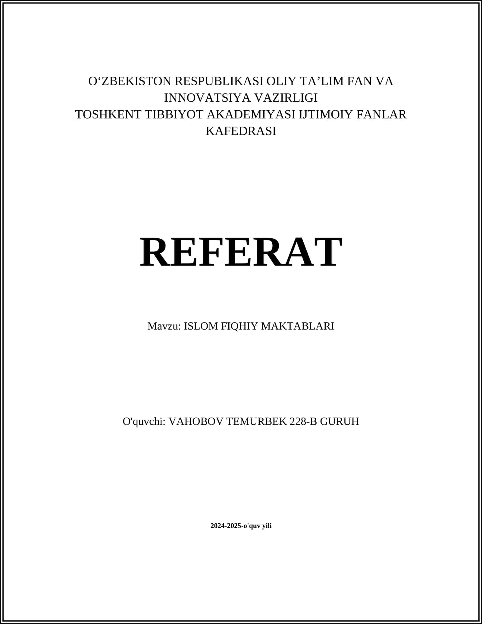 ISLOM FIQHIY MAKTABLARI 1