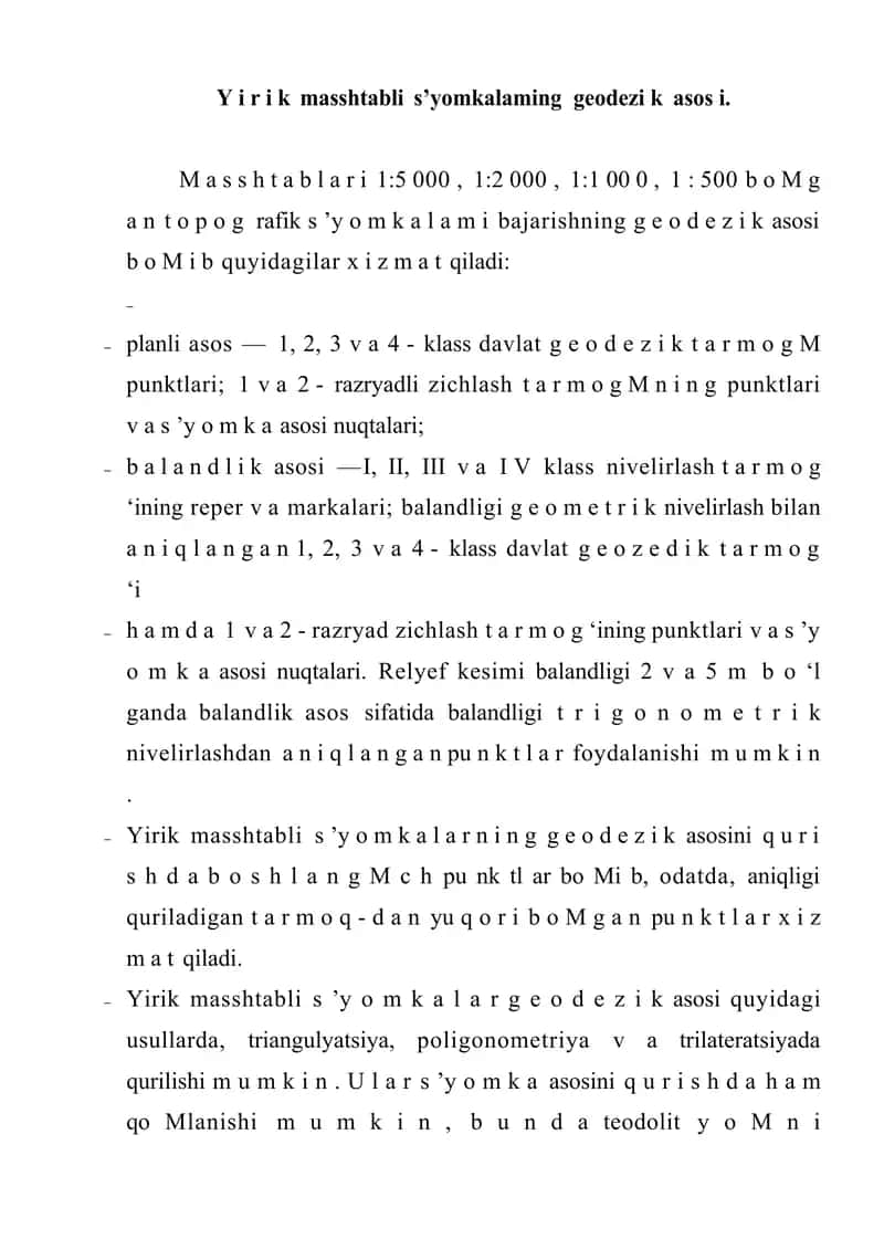 Yirik masshtabli s’yomkalarning geodezik asoslari 1