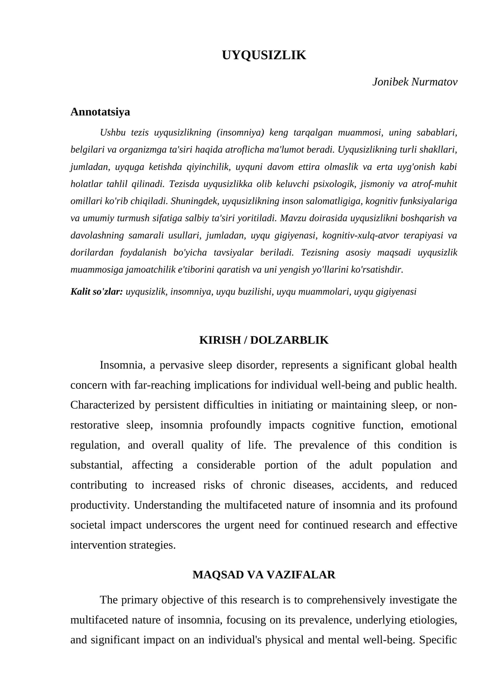 UYQUSIZLIK 1
