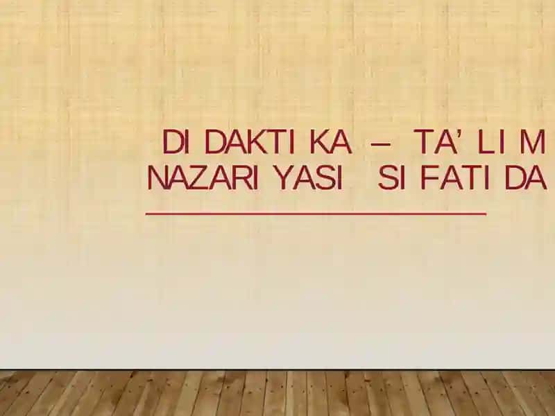 Didaktika – Ta’lim Nazariyasi Sifatida