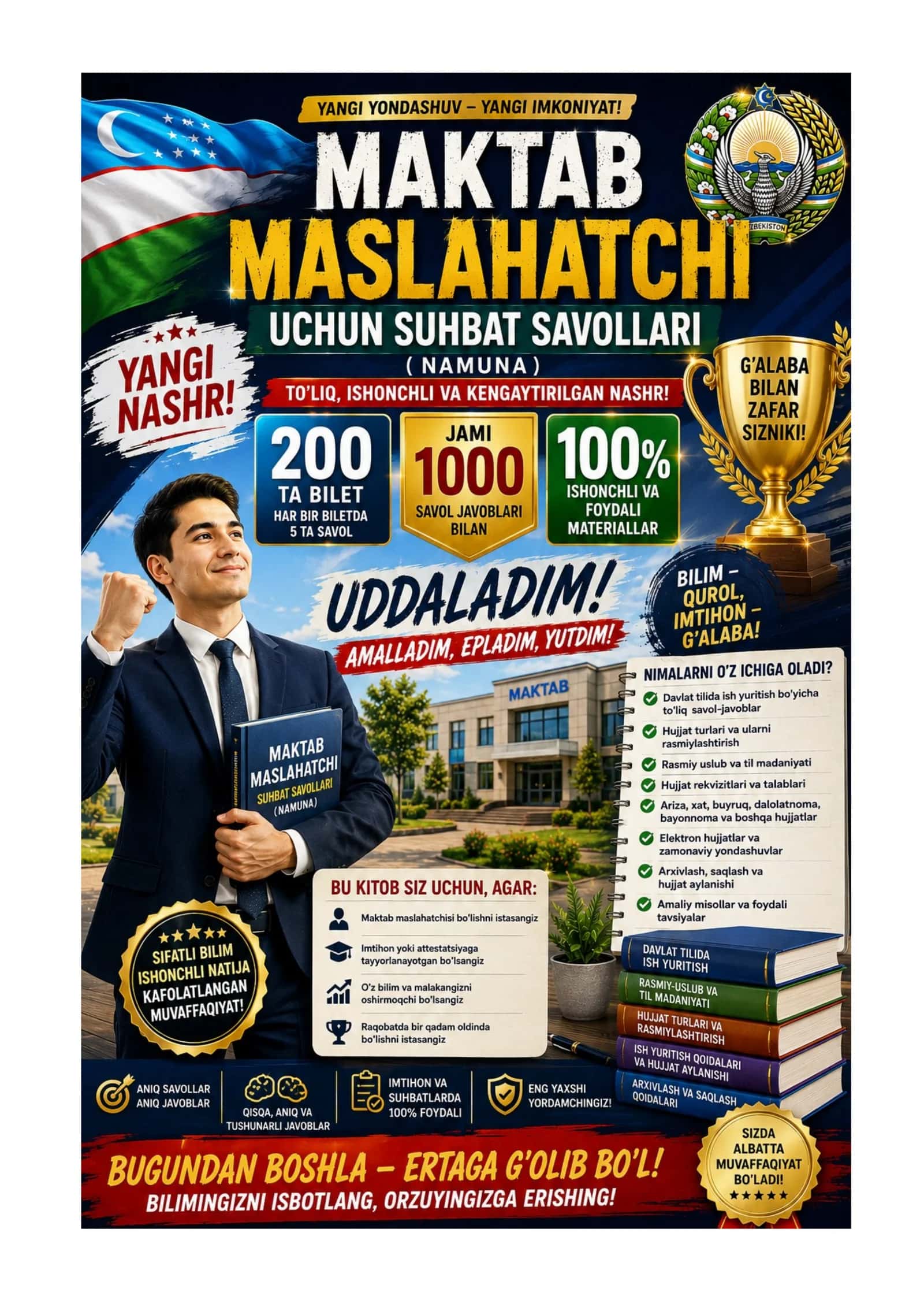 MAKTAB MASLAHATCHISI LAVOZIMIGA ISHGA KIRISH TEST SINOVlARI 1