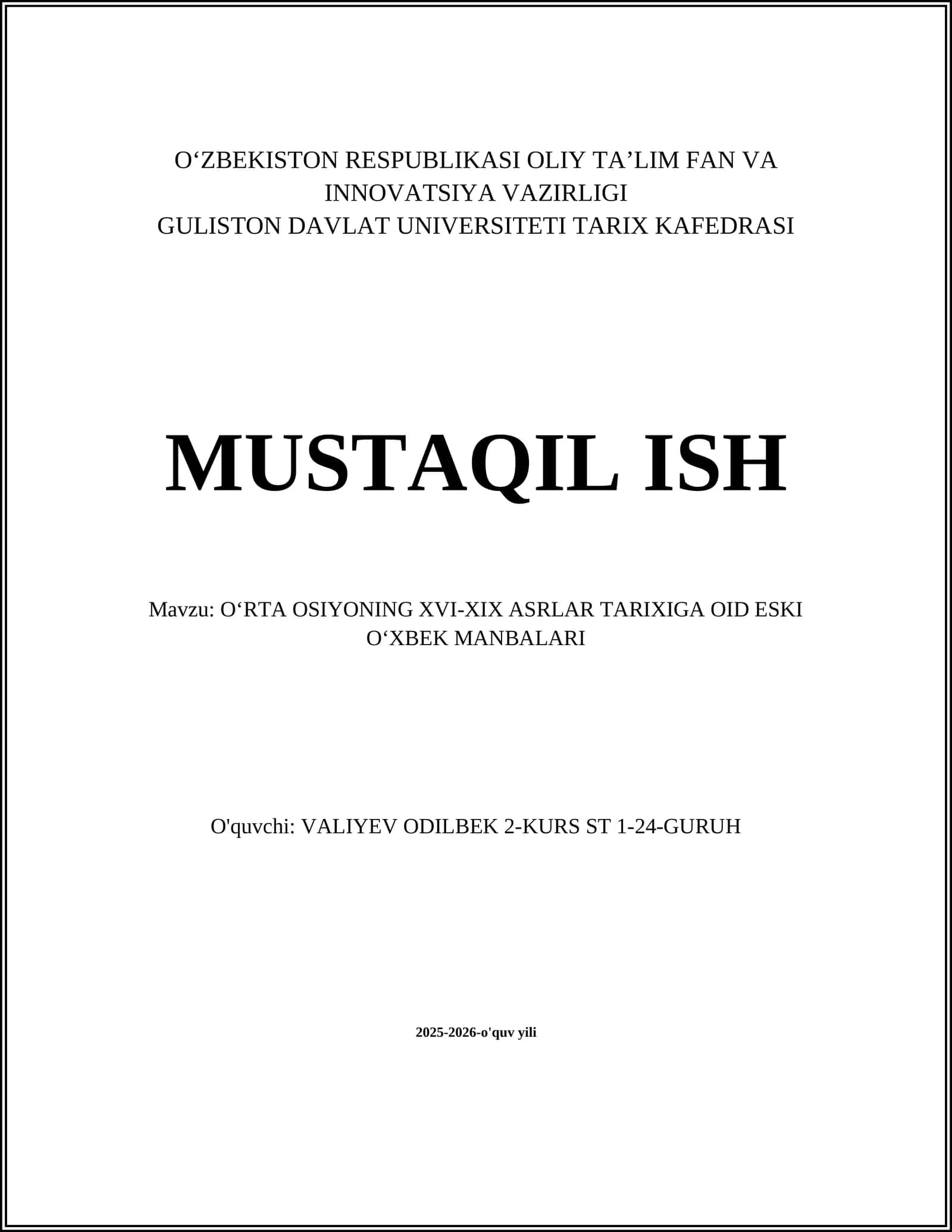 XIVA XONLIGI VA UNING TARIXIY MANBALARI (ESKI O'ZBEK YOZUVLARI) 1