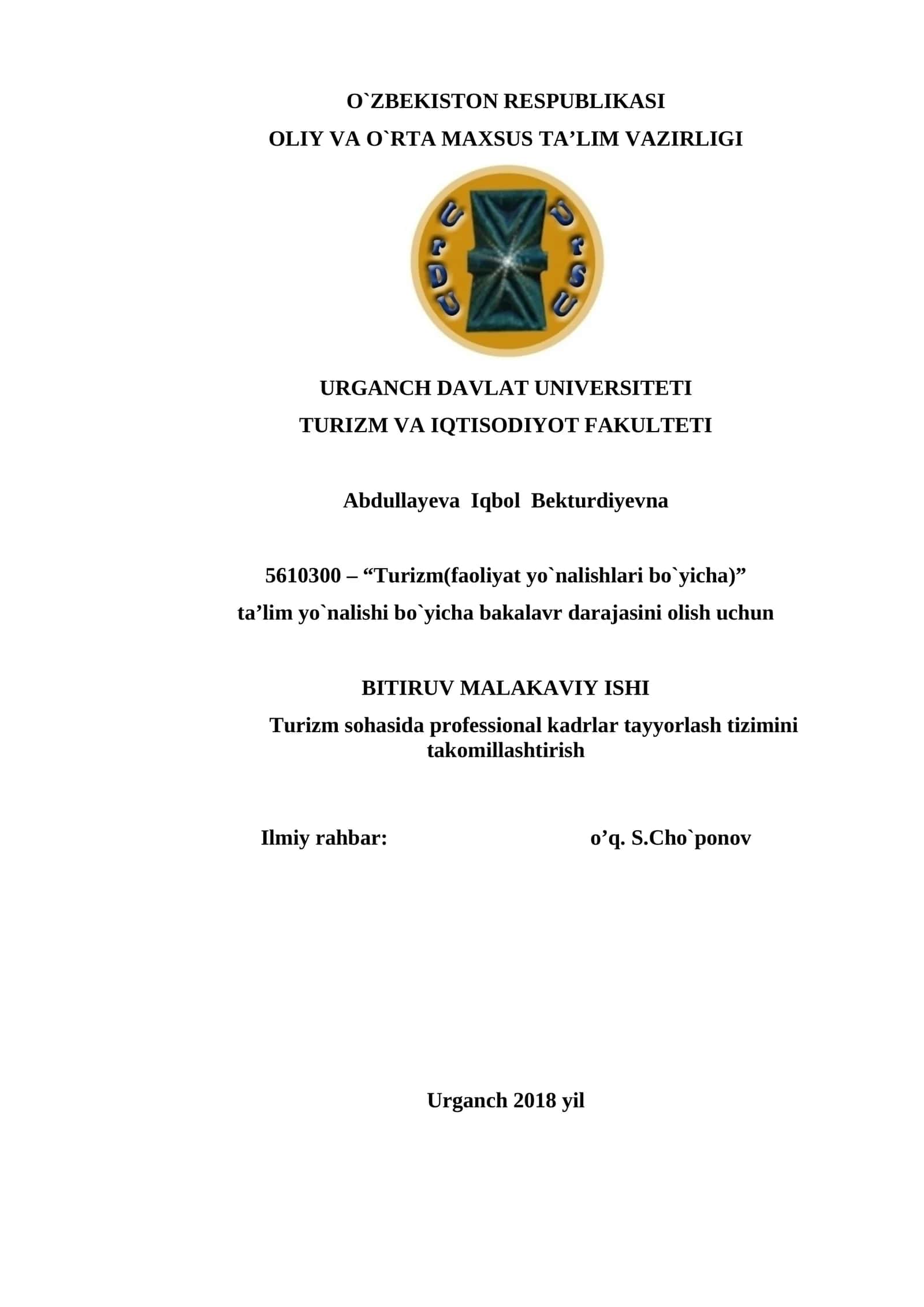 Turizm(faoliyat yo`nalishlari bo`yicha) 1