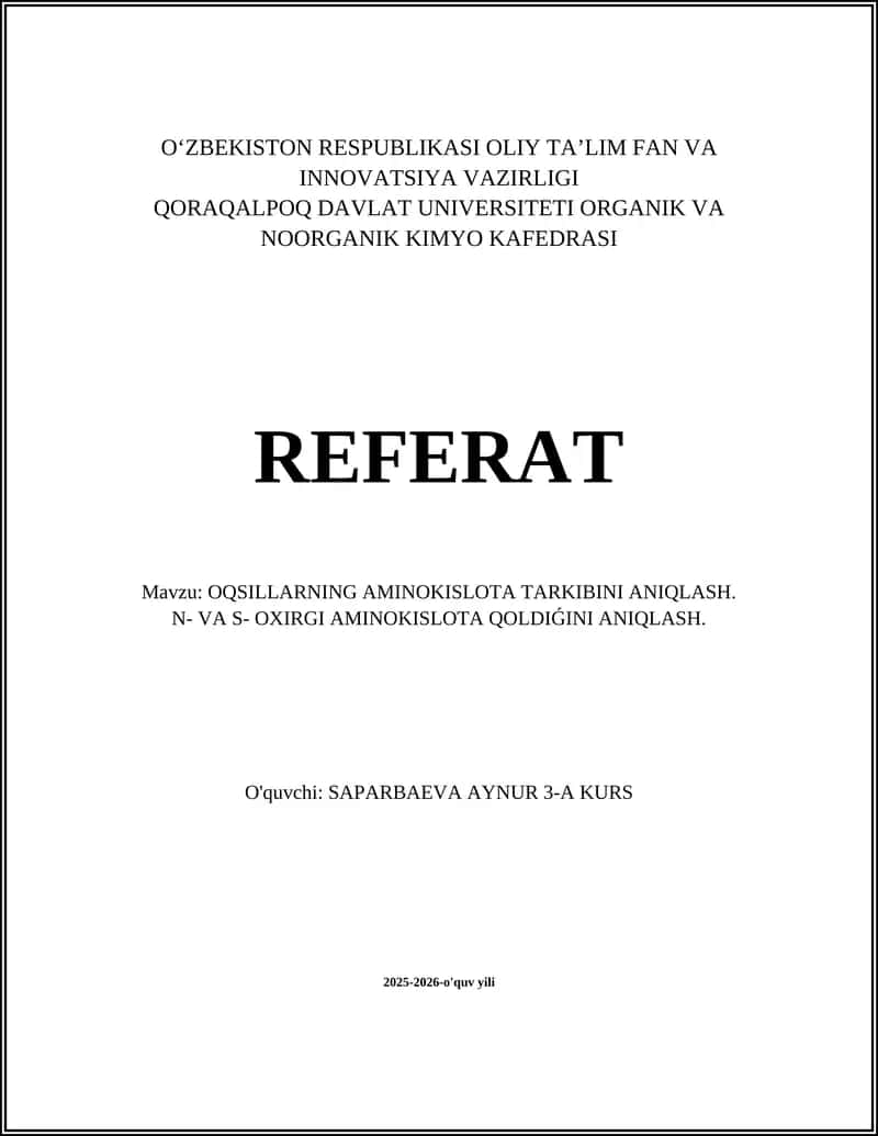 Oqsillarning aminokislota tarkibini aniqlash 1