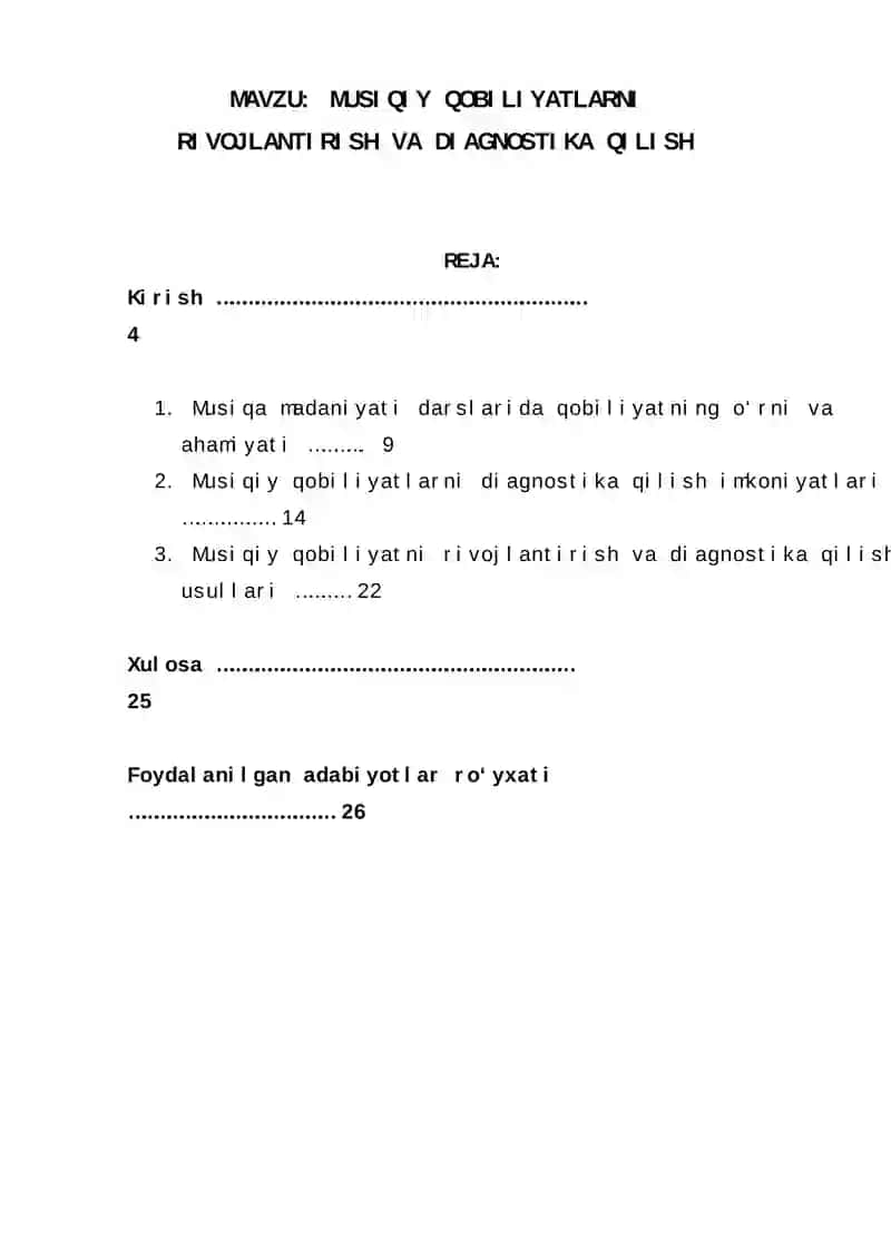 MUSIQIY QOBILIYATLARNI RIVOJLANTIRISH VA DIAGNOSTIKA QILISH