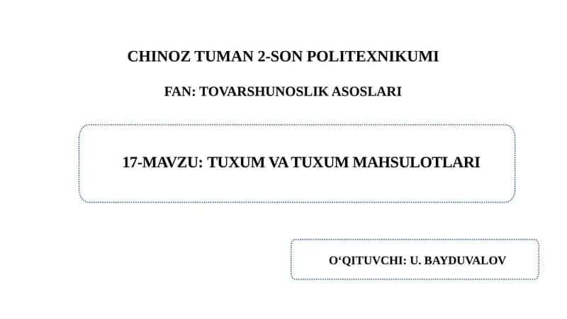Tuxum va Tuxum Mahsulotlari 1