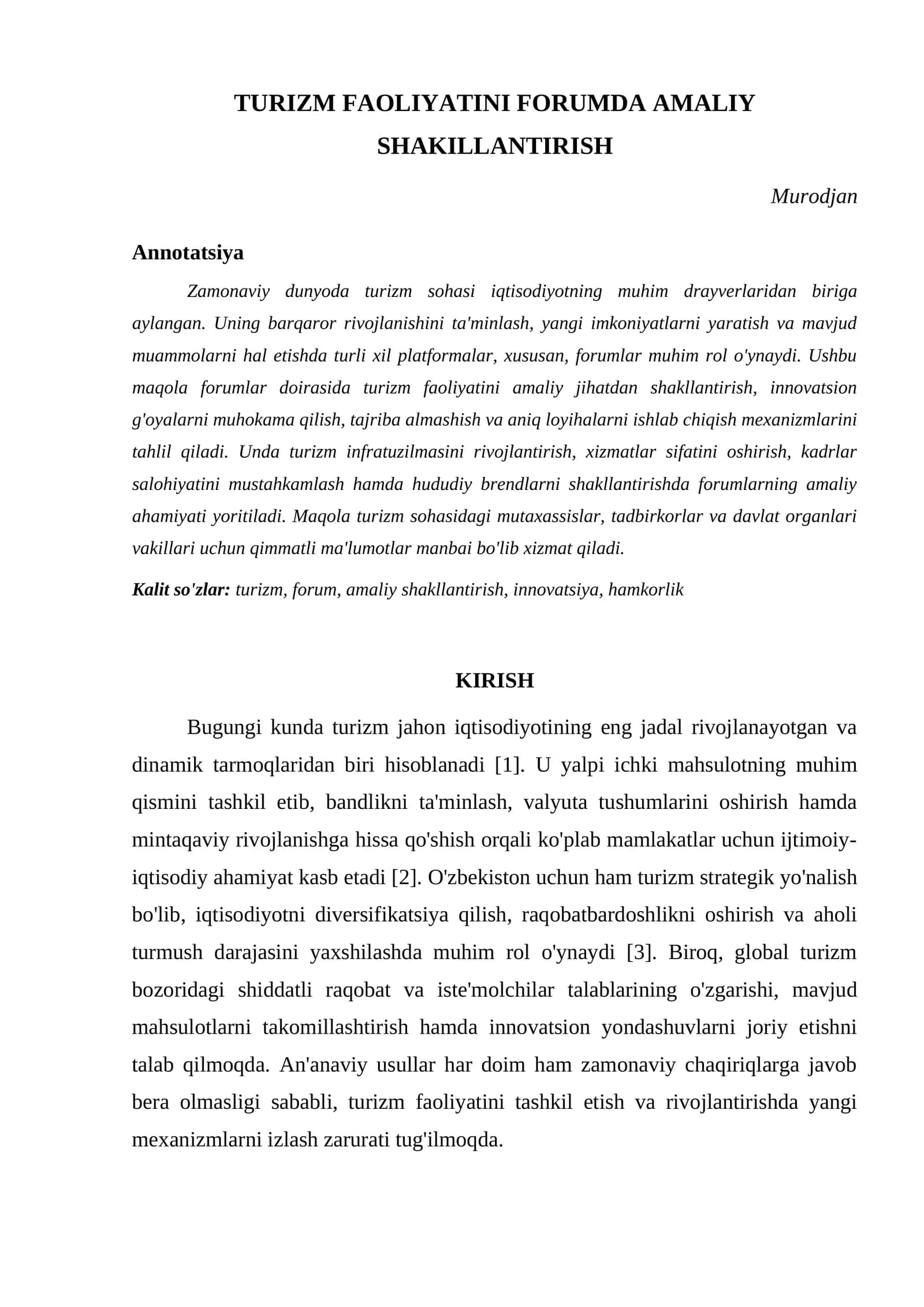 TURIZM FAOLIYATINI FORUMDA AMALIY SHAKILLANTIRISH 1