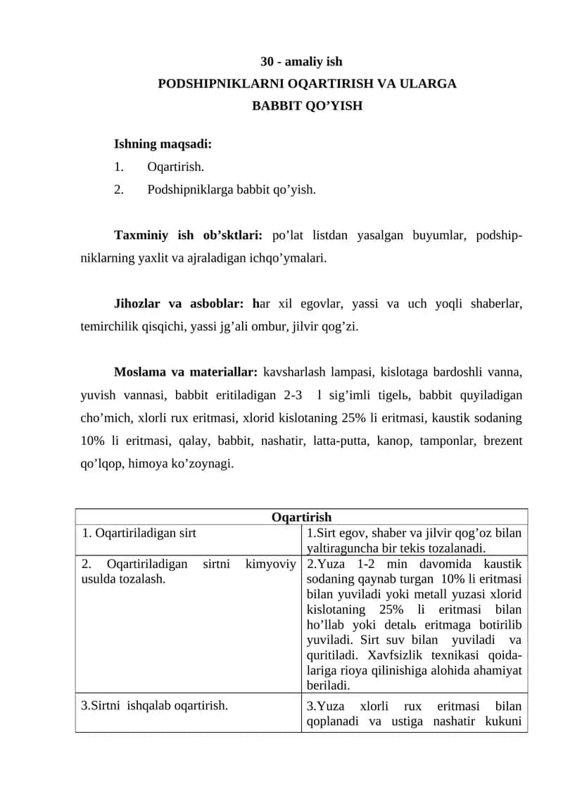 Podshipniklarni Oqartirish va Ularga Babbit Qo'yish 1
