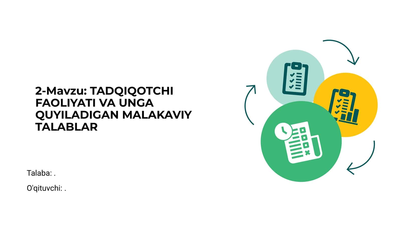 TADQIQOTCHI FAOLIYATI VA UNGA QUYILADIGAN MALAKAVIY TALABLAR 1