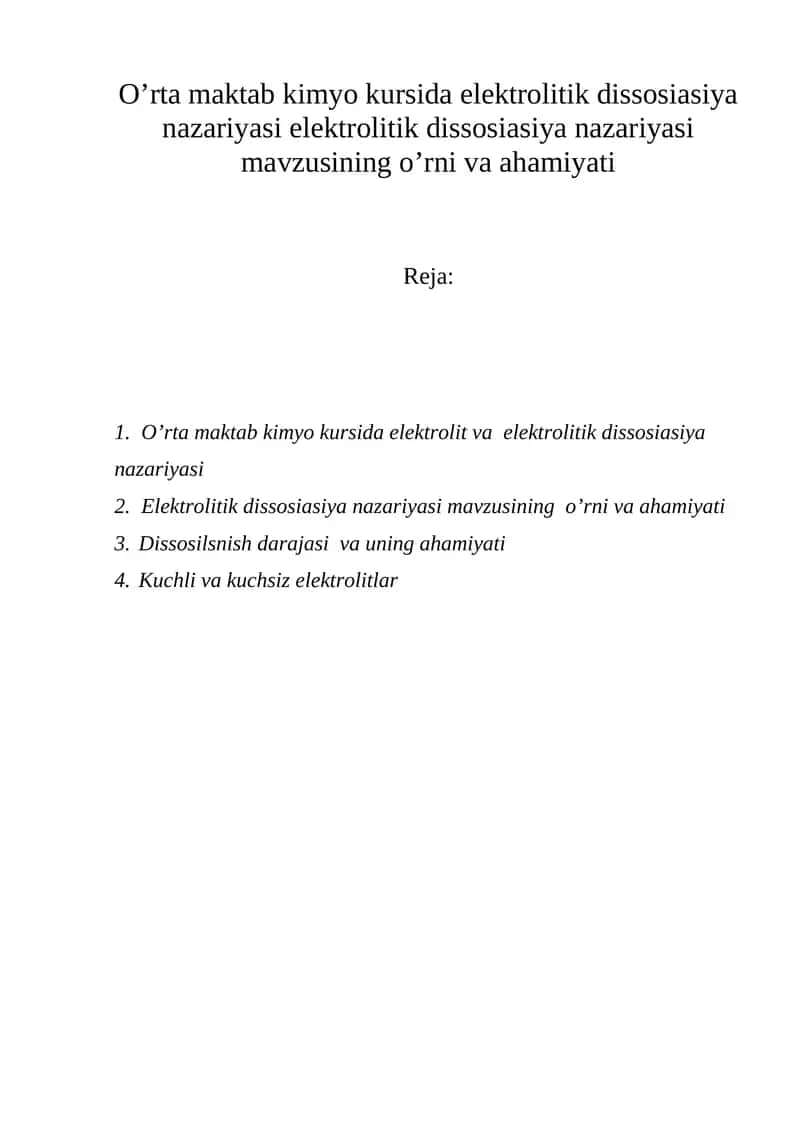 Elektrolitik dissosiasiya nazariyasi 1