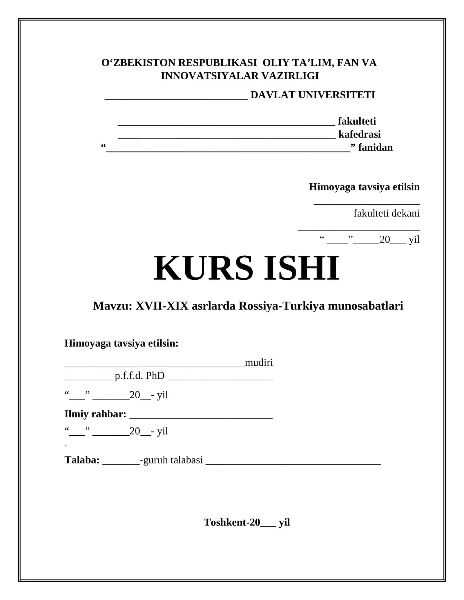 XVII-XIX asrlarda Rossiya-Turkiya munosabatlari 1