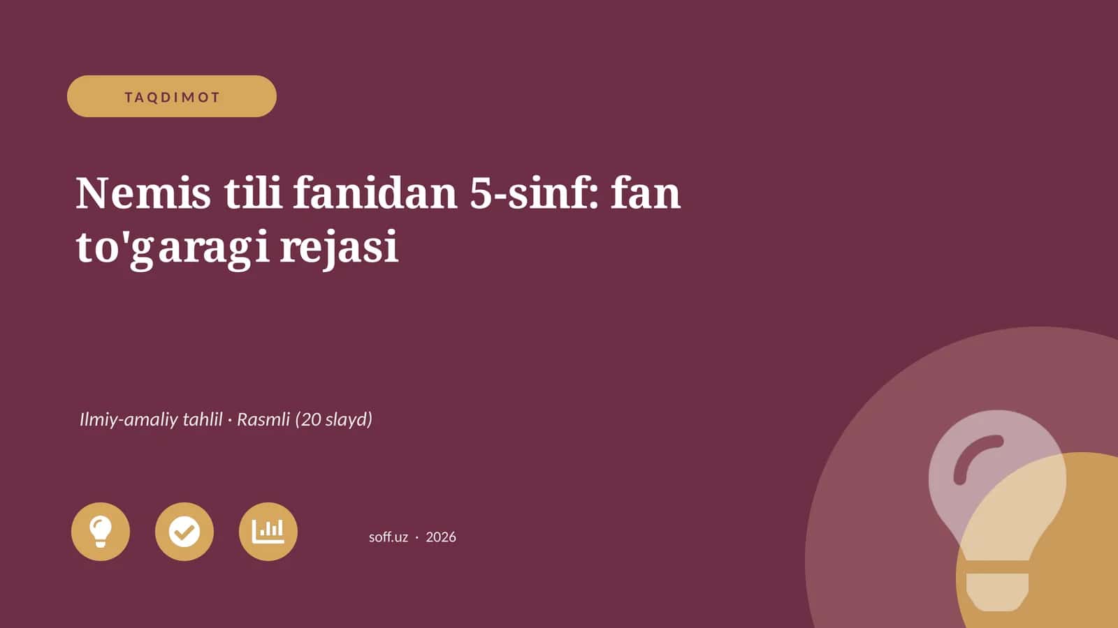 Nemis tili fanidan 5-sinf: fan to'garagi rejasi 1